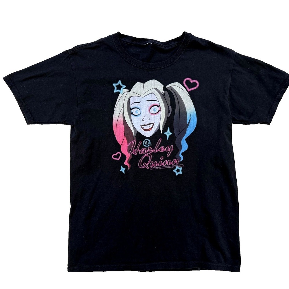Harley Quinn TShirt Youth LG Black DC Comics Anime Cartoon Superhero Neon‎